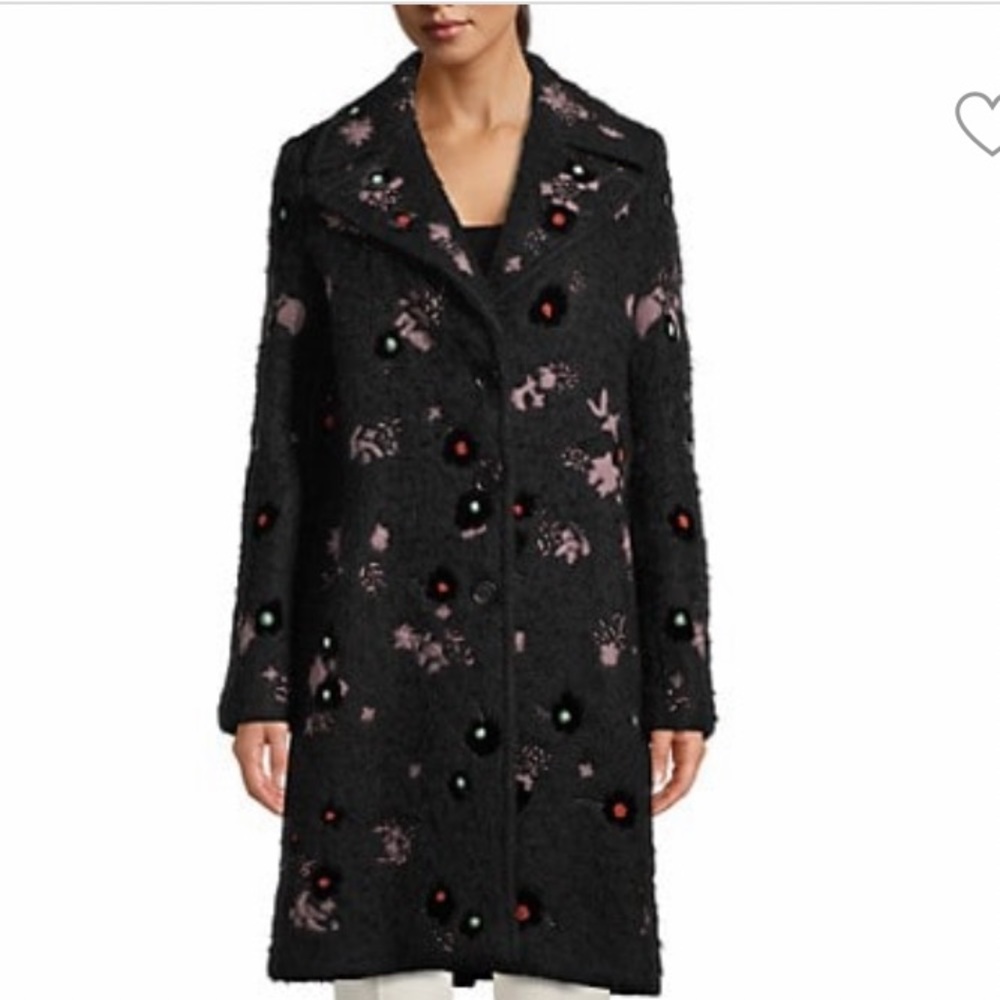 VALENTINO COUTURE BLACK EMBROIDERED EMBELLISHED WOOL BLEND LUXURY COAT SIZE 4 - Picture 5 of 16